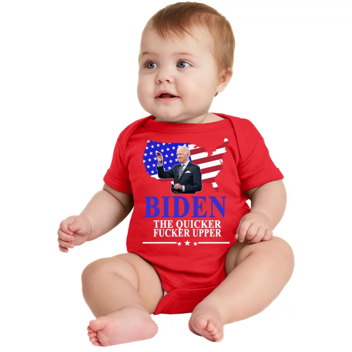 Biden The Quicker Fucker Upper American Flag Design Baby Bodysuit