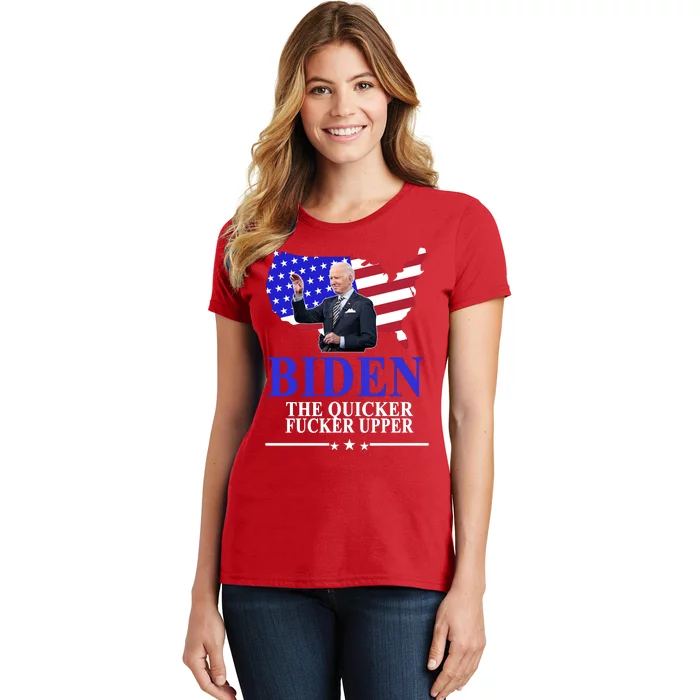 Biden The Quicker Fucker Upper American Flag Design Women's T-Shirt