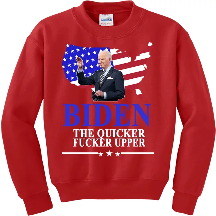 Biden The Quicker Fucker Upper American Flag Design Kids Sweatshirt