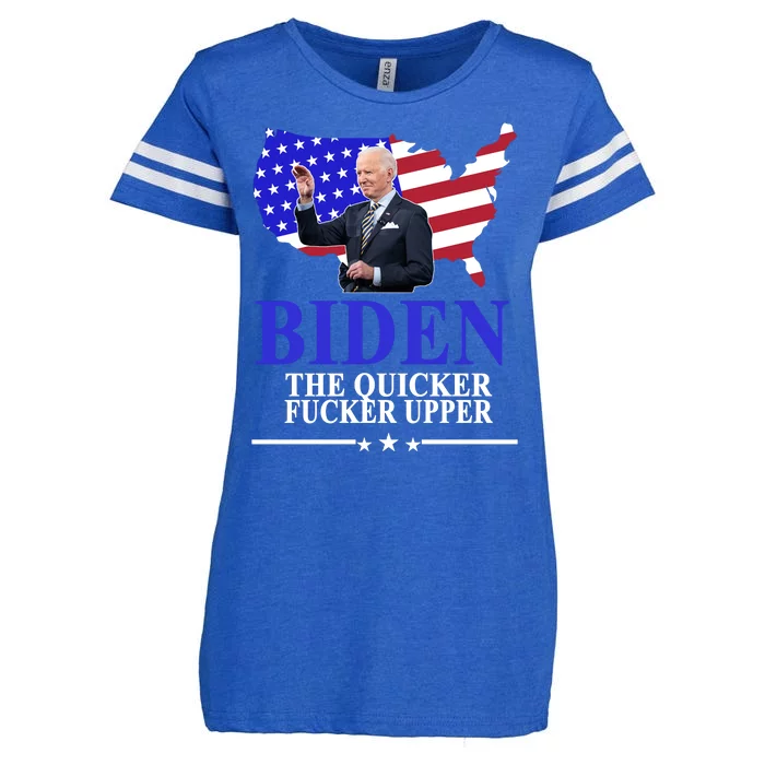 Biden The Quicker Fucker Upper American Flag Design Enza Ladies Jersey Football T-Shirt