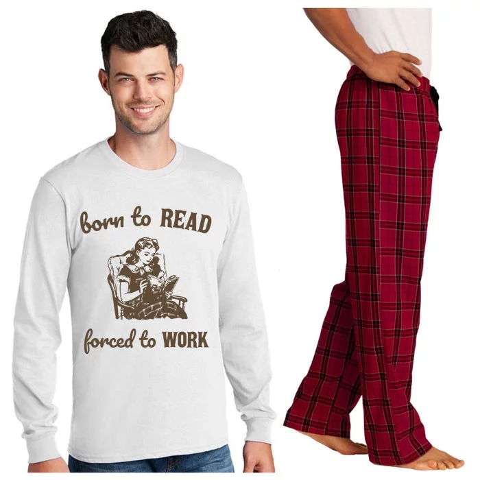 Born To Read Forced To Work Retro Graphic Long Sleeve Pajama Set