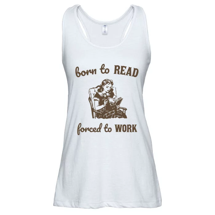 Born To Read Forced To Work Retro Graphic Ladies Essential Flowy Tank