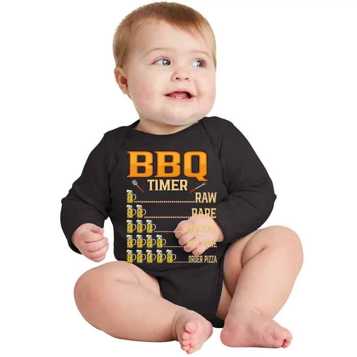 BBQ Timer Raw Rare Medium Well Done Grill Lovers Baby Long Sleeve Bodysuit