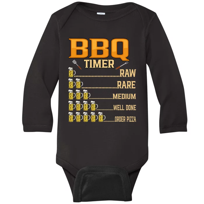 BBQ Timer Raw Rare Medium Well Done Grill Lovers Baby Long Sleeve Bodysuit