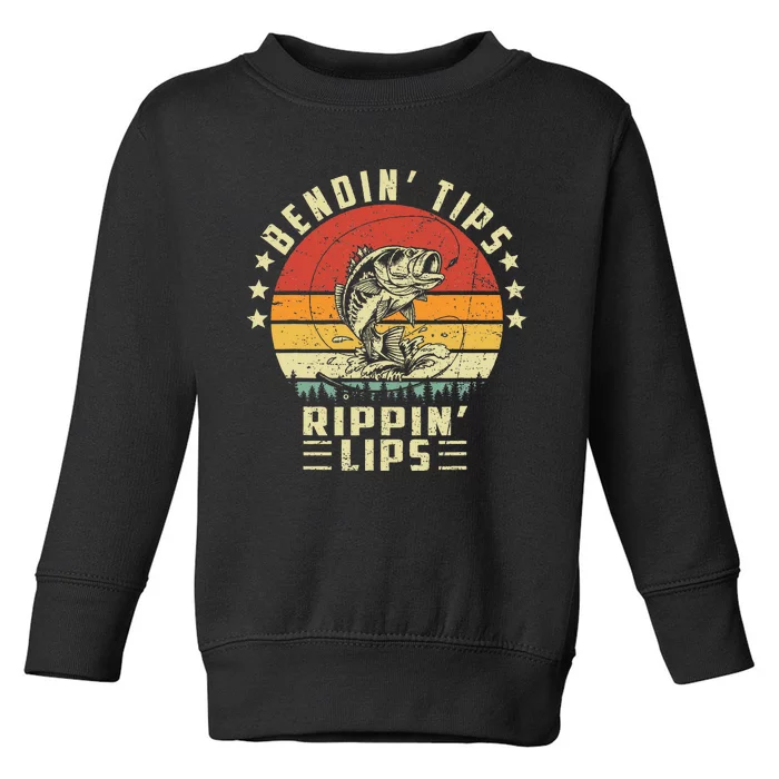 Bendin Tips Rippin Lips Vintage Fishing Lover Fisherman Toddler Sweatshirt