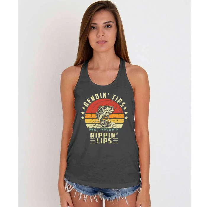 Bendin Tips Rippin Lips Vintage Fishing Lover Fisherman Women's Knotted Racerback Tank