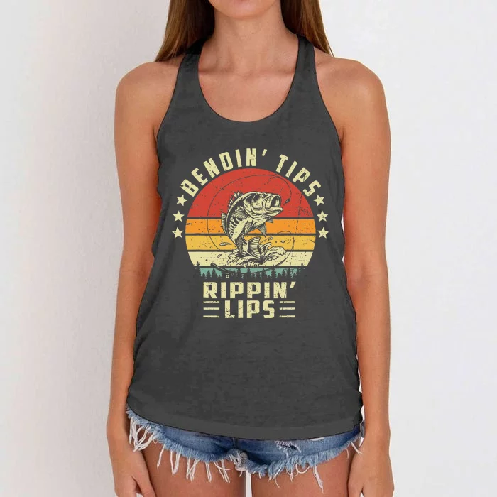 Bendin Tips Rippin Lips Vintage Fishing Lover Fisherman Women's Knotted Racerback Tank