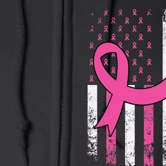 Back The Ribbon American Flag Breast Cancer Awareness Full Zip Hoodie