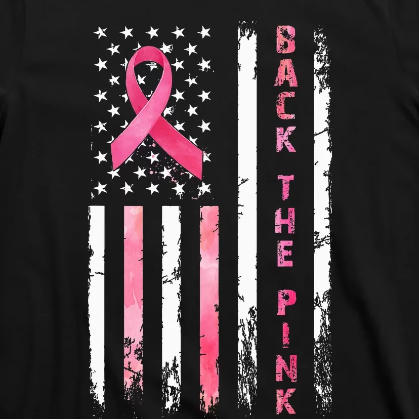 Back The Ribbon American Flag Breast Cancer Warrior T-Shirt