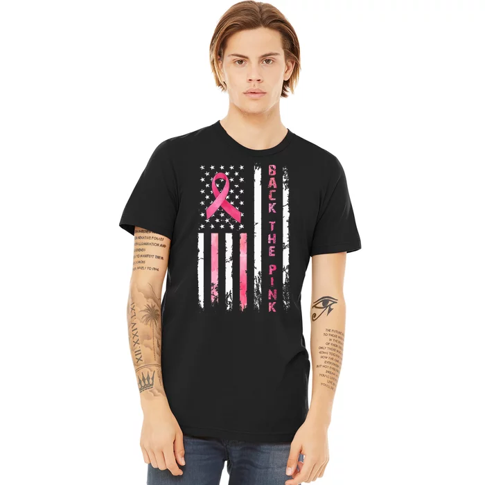 Back The Ribbon American Flag Breast Cancer Warrior Premium T-Shirt