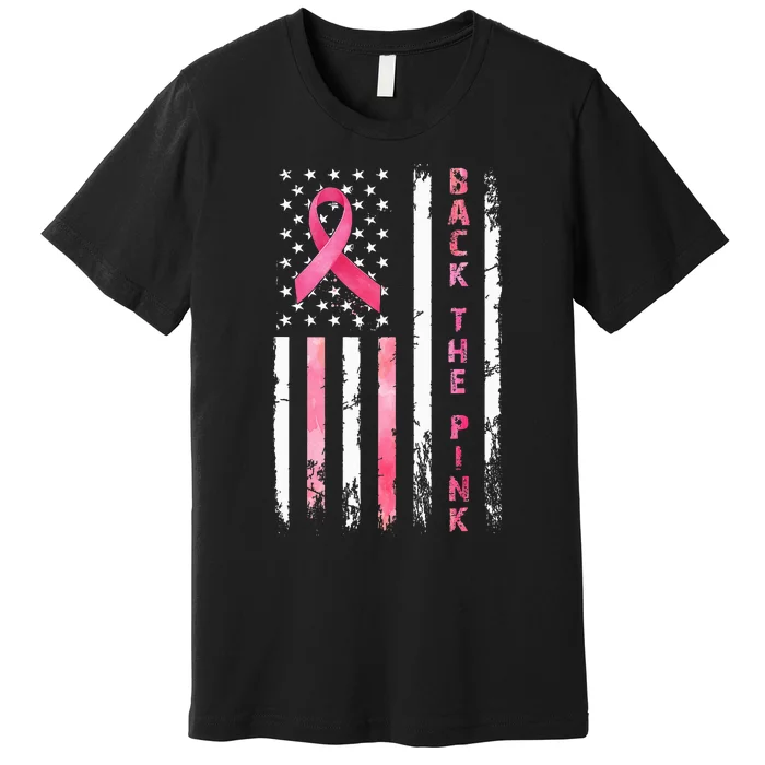 Back The Ribbon American Flag Breast Cancer Warrior Premium T-Shirt