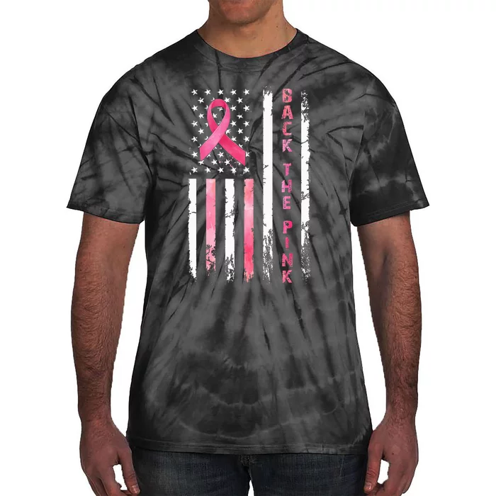 Back The Ribbon American Flag Breast Cancer Warrior Tie-Dye T-Shirt