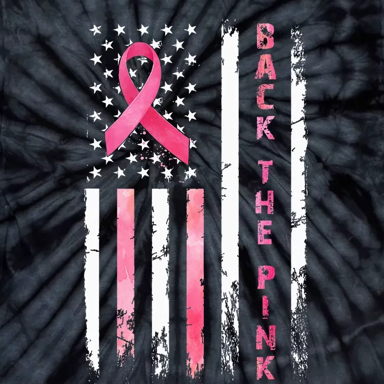 Back The Ribbon American Flag Breast Cancer Warrior Tie-Dye T-Shirt