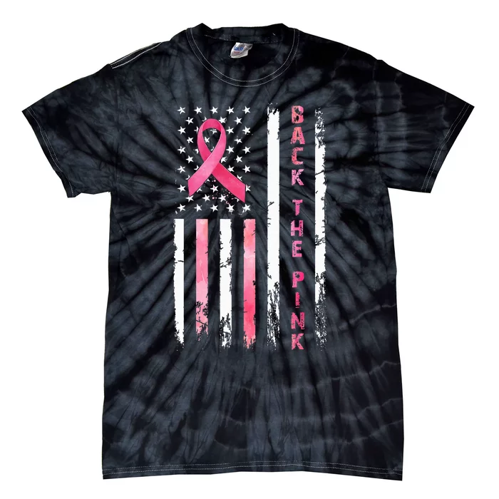 Back The Ribbon American Flag Breast Cancer Warrior Tie-Dye T-Shirt