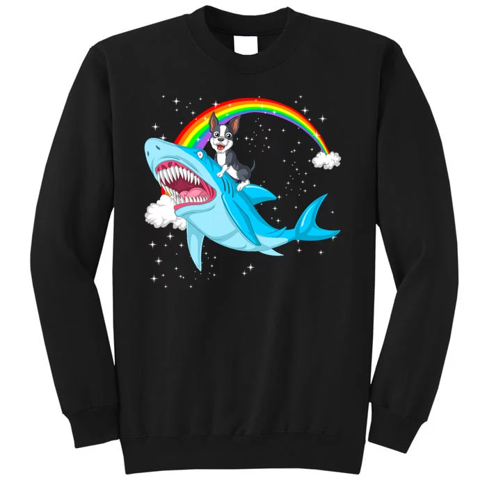 Boston Terrier Riding Shark Tall Sweatshirt