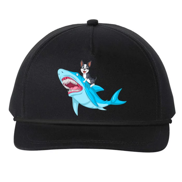 Boston Terrier Riding Shark Snapback Five-Panel Rope Hat