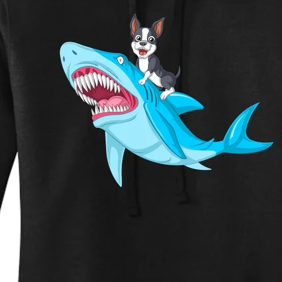 Boston Terrier Riding Shark Women's Pullover Hoodie