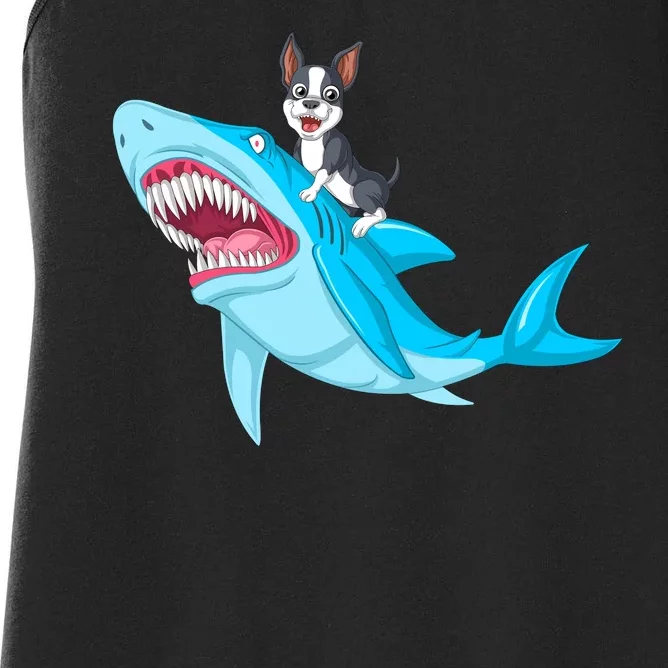 Boston Terrier Riding Shark Women's Racerback Tank