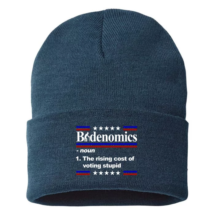 Bidenomics The Rising Cost Of Voting Stupid Funny Anti Joe Biden Sustainable Knit Beanie