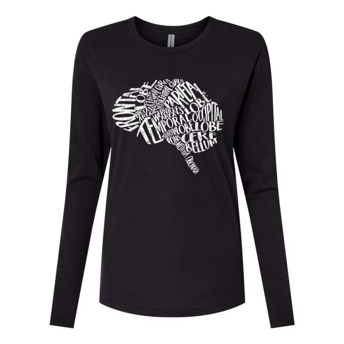 Brain Typography Rn Neuroscience Nurse Neurologist Womens Cotton Relaxed Long Sleeve T-Shirt