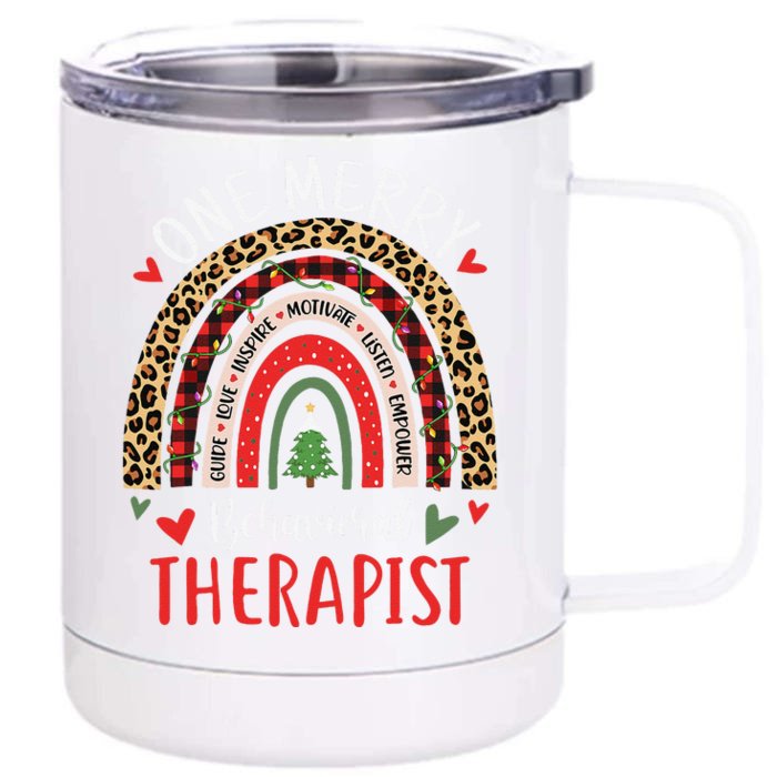 Behavioral Therapist Rainbow Christmas ABA Therapy Front & Back 12oz Stainless Steel Tumbler Cup