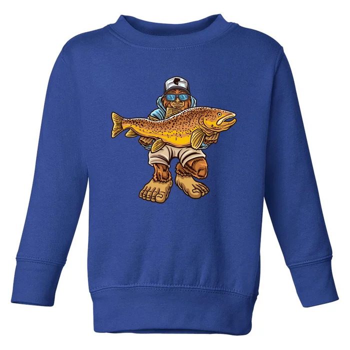 Brown Trout River Fishing Bigfoot Hunting Fisher Cute Gift Toddler Sweatshirt