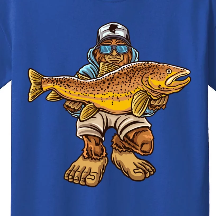 Brown Trout River Fishing Bigfoot Hunting Fisher Cute Gift Kids T-Shirt