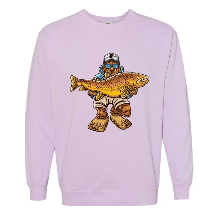 Brown Trout River Fishing Bigfoot Hunting Fisher Cute Gift Garment-Dyed Sweatshirt