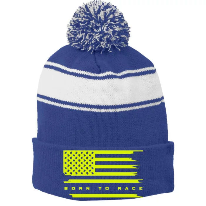 Born To Race Bike Motocross Motorcycle Car Racer Auto Racing Gift Stripe Pom Pom Beanie