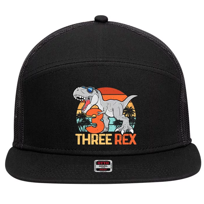 Boy Three Rex 3rd Birthday Third Dinosaur 3 Year Old 7 Panel Mesh Trucker Snapback Hat