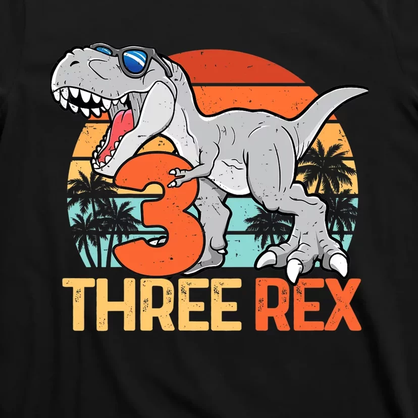 Boy Three Rex 3rd Birthday Third Dinosaur 3 Year Old T-Shirt