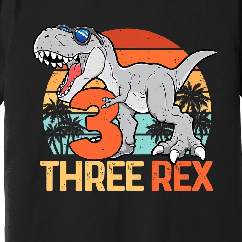 Boy Three Rex 3rd Birthday Third Dinosaur 3 Year Old Premium T-Shirt