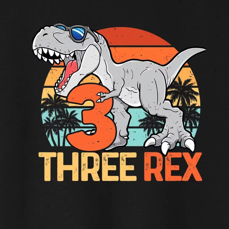 Boy Three Rex 3rd Birthday Third Dinosaur 3 Year Old Women's Crop Top Tee