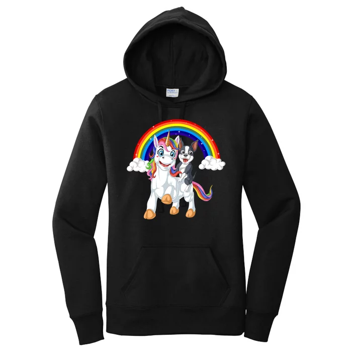 Boston Terrier Riding Unicorn Women's Pullover Hoodie