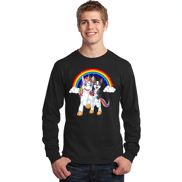 Boston Terrier Riding Unicorn Tall Long Sleeve T-Shirt