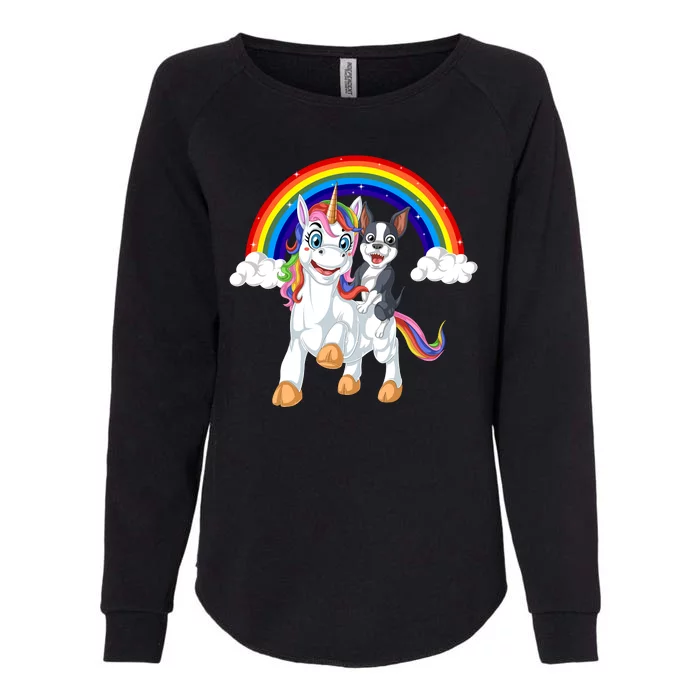 Boston Terrier Riding Unicorn Womens California Wash Sweatshirt