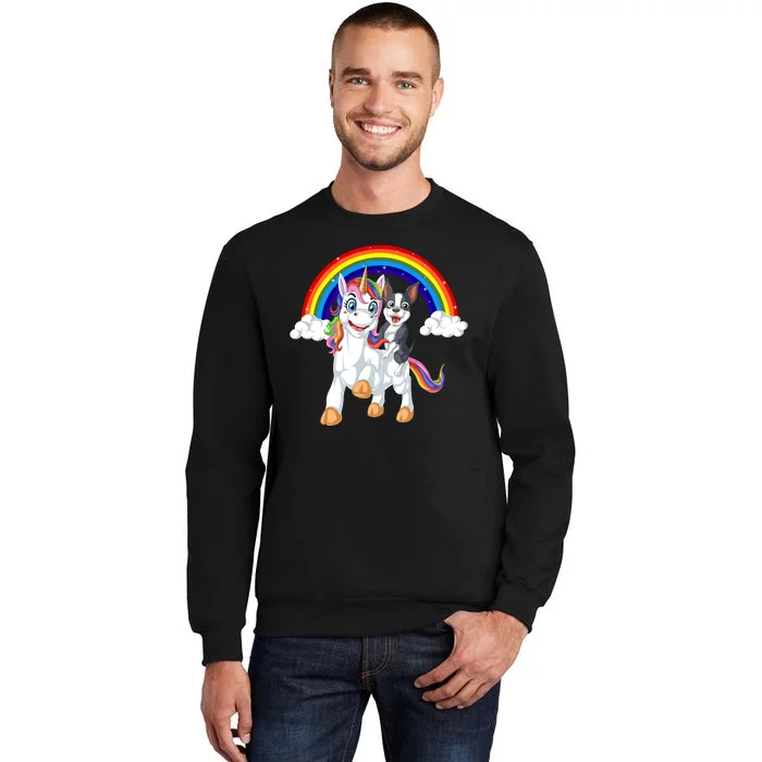 Boston Terrier Riding Unicorn Tall Sweatshirt