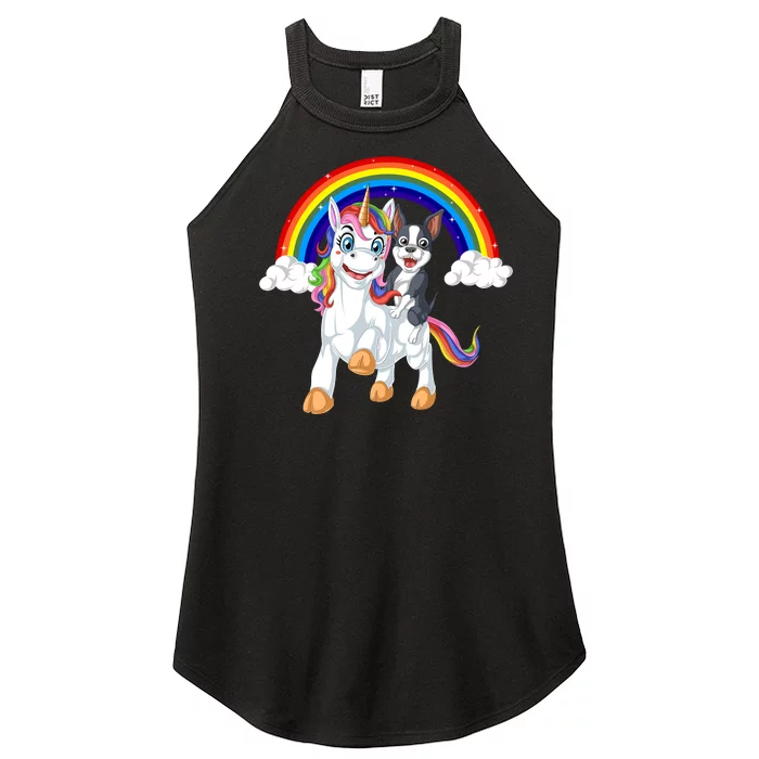 Boston Terrier Riding Unicorn Women’s Perfect Tri Rocker Tank