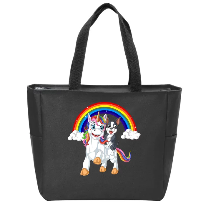 Boston Terrier Riding Unicorn Zip Tote Bag