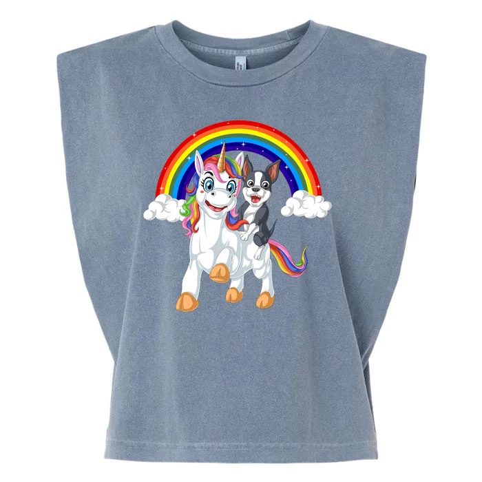 Boston Terrier Riding Unicorn Garment-Dyed Women's Muscle Tee