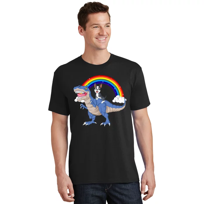 Boston Terrier Riding Dinosaur T-Shirt