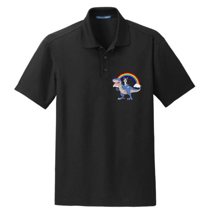 Boston Terrier Riding Dinosaur Dry Zone Grid Performance Polo