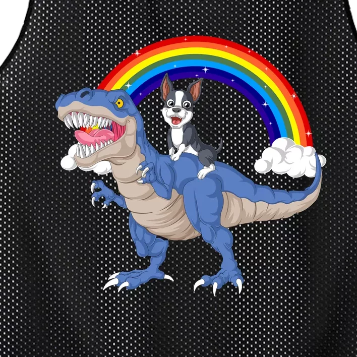 Boston Terrier Riding Dinosaur Mesh Reversible Basketball Jersey Tank