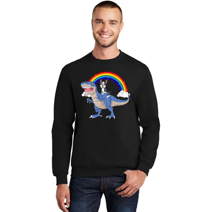 Boston Terrier Riding Dinosaur Tall Sweatshirt