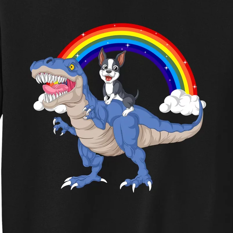 Boston Terrier Riding Dinosaur Tall Sweatshirt