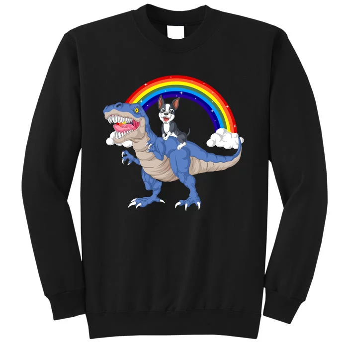 Boston Terrier Riding Dinosaur Tall Sweatshirt