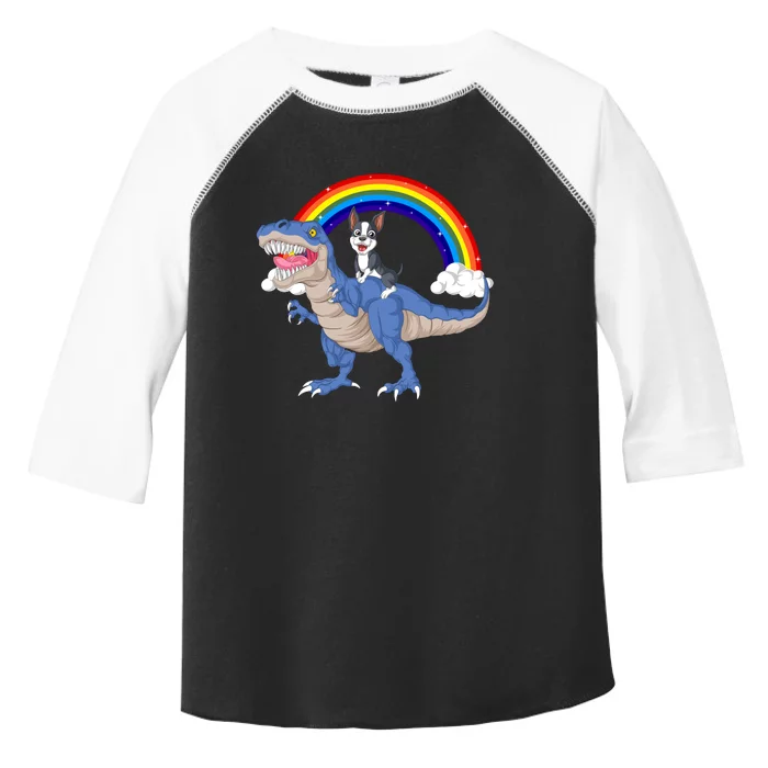 Boston Terrier Riding Dinosaur Toddler Fine Jersey T-Shirt