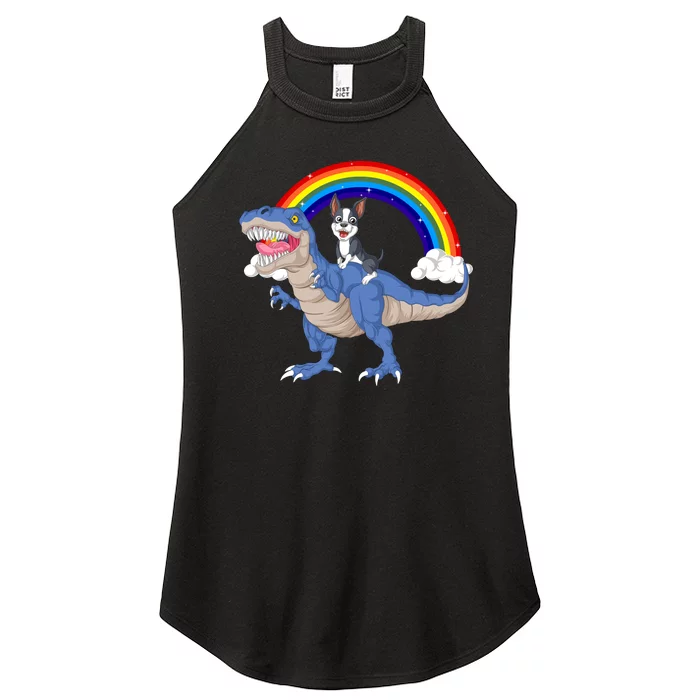 Boston Terrier Riding Dinosaur Women’s Perfect Tri Rocker Tank