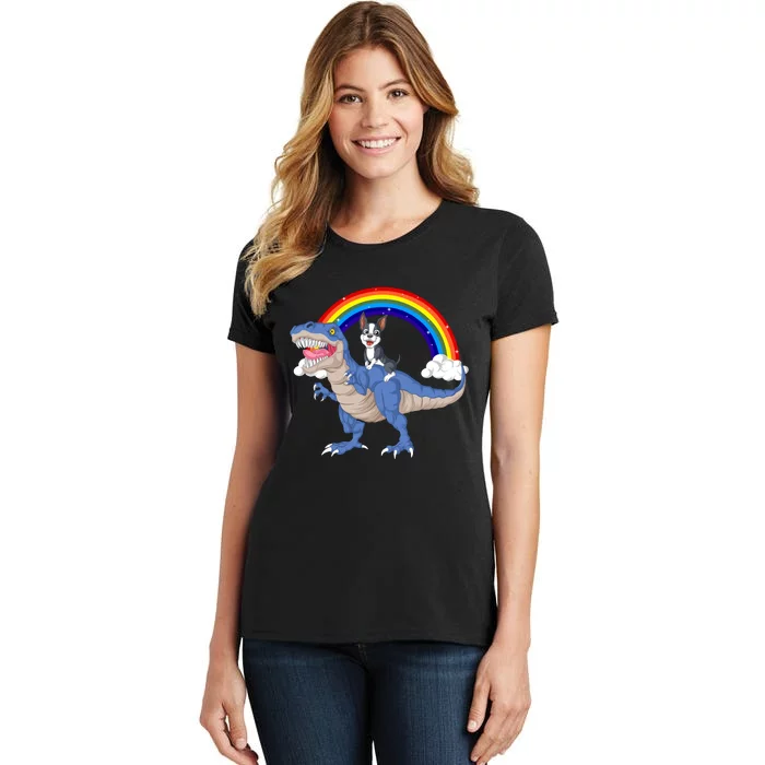 Boston Terrier Riding Dinosaur Women's T-Shirt