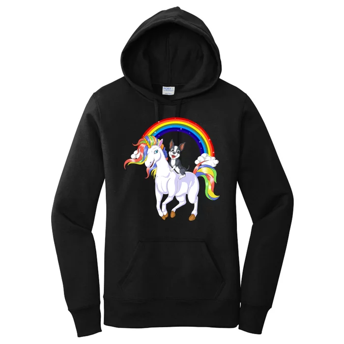 Boston Terrier Riding Unicorn Women's Pullover Hoodie